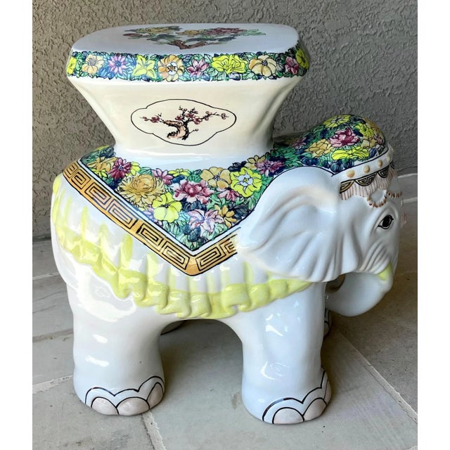 Whimsical Mid 20th-Century Highly Glazed Earthenware Elephant Garden Stool / Plant Stand For Sale - Image 12 of 18