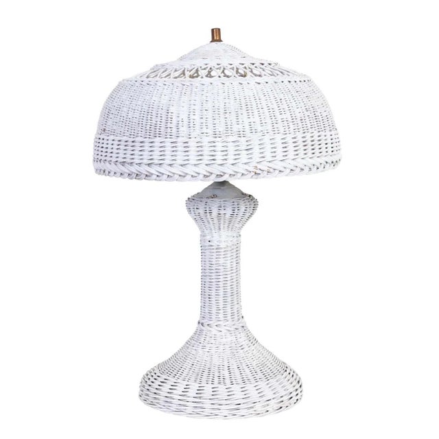 Wood Antique Wicker Lamp For Sale - Image 7 of 7