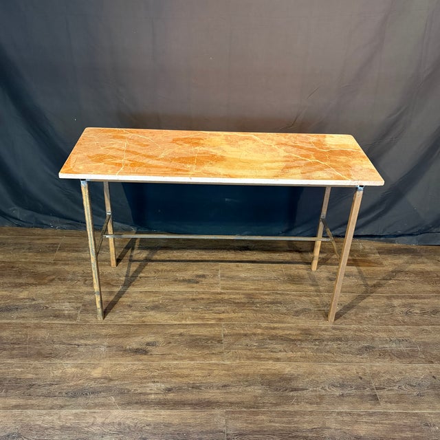 Neoclassical Antique French Balcony Console Table With Marble Top & Gold Figural Wrought Iron For Sale - Image 3 of 10