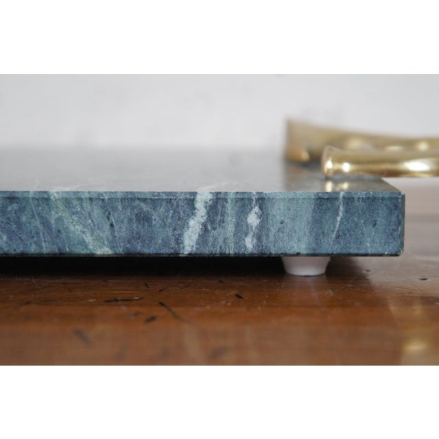 Vintage Green Marble Brass French Horn Handle Cheese Serving Board Tray For Sale - Image 6 of 12