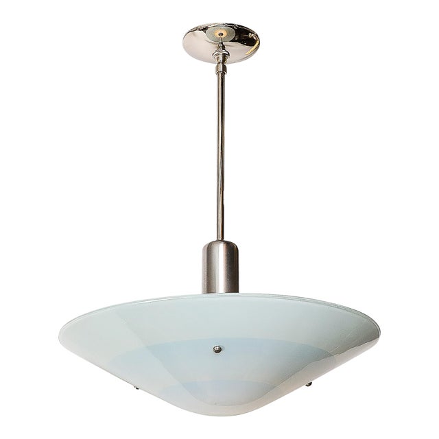 Art Deco Machine Age Sky Blue Glass Pendant Chandelier For Sale