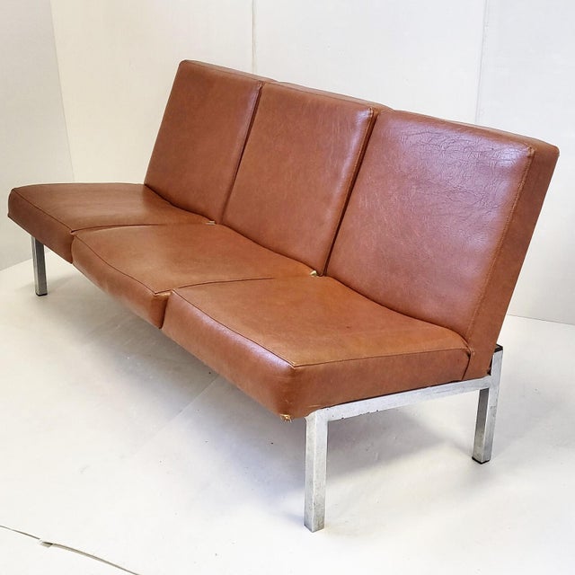 Three-Seater Sofa in Havana Skai and Chrome Steel, 1960s For Sale - Image 13 of 13