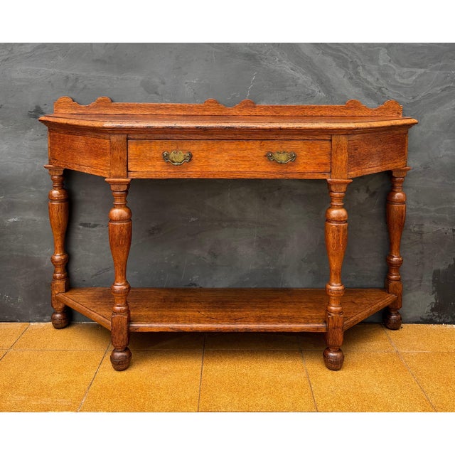 Spanish Oak Console Table With Drawer and Shelf, 20th Century For Sale - Image 6 of 14