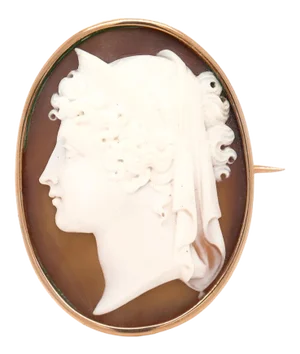 Antique 10k Gold Carved Shell Cameo Brooch of the Goddess Hera (Or Juno)