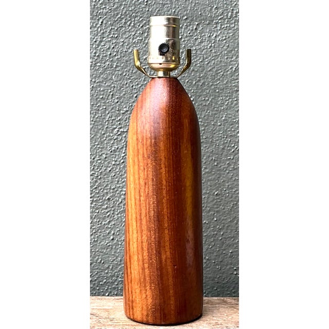Vintage MCM Danish Wood Bullet Lamp For Sale - Image 4 of 12