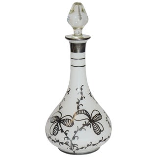 Early 20th Century Clear Over Opal Cased Glass Bottle With Silver Overlay For Sale