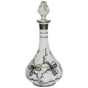 Early 20th Century Clear Over Opal Cased Glass Bottle With Silver Overlay