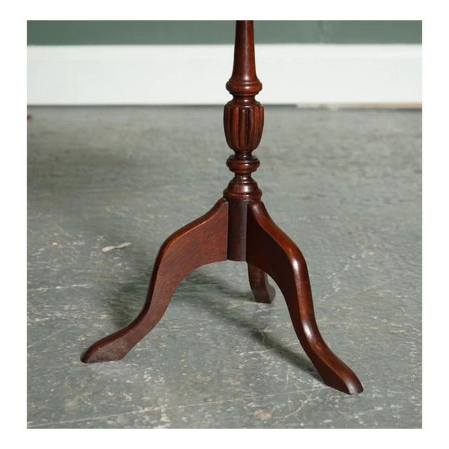 Brown Vintage Green Leather Side Table with Tripod Feet For Sale - Image 8 of 13