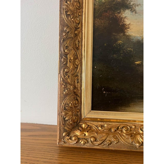 19th Century 19th C. Parisian Landscape Oil Painting, Gesso Frame For Sale - Image 5 of 9