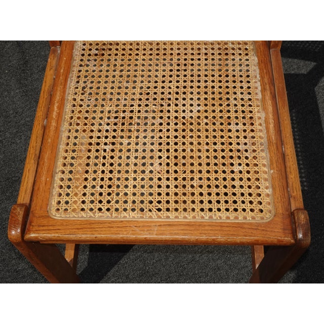 Brown Vintage French Country Brown Oak Side Chair With Cane For Sale - Image 8 of 12