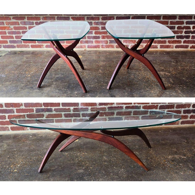 Pair Forest Wilson Walnut & Glass End Side Tables MCM Vintage For Sale - Image 10 of 10