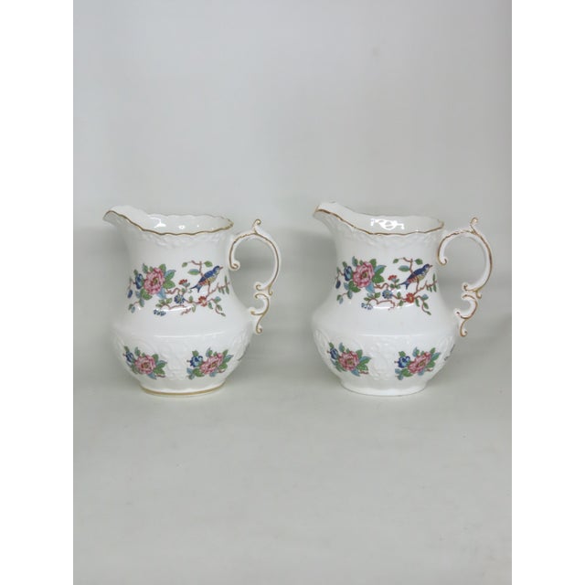 English Aynsley Pembroke England Exotic Bird Floral Water Jug Pitcher a Pair 4669b For Sale - Image 3 of 18