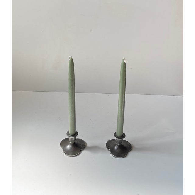 Art Deco 3-Clover Pewter Candlesticks from Just Andersen, 1940s, Set of 2 For Sale - Image 3 of 8
