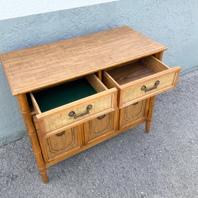 Mid 20th Century Boho Chic Faux Bamboo and Wicker Sideboard by Broyhill For Sale - Image 5 of 11