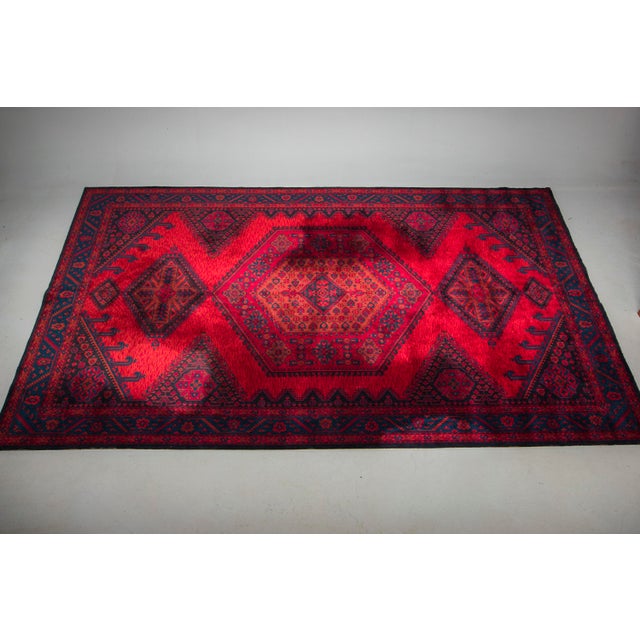 1950s Middle Eastern Rug in Tribal Red Blue Wool, 1950s For Sale - Image 5 of 10
