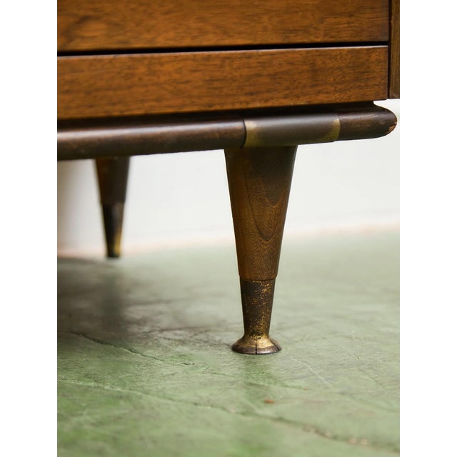 Wood Merton Gershun Style Bassett Mid Century Walnut and Brass Louvered Credenza For Sale - Image 7 of 12
