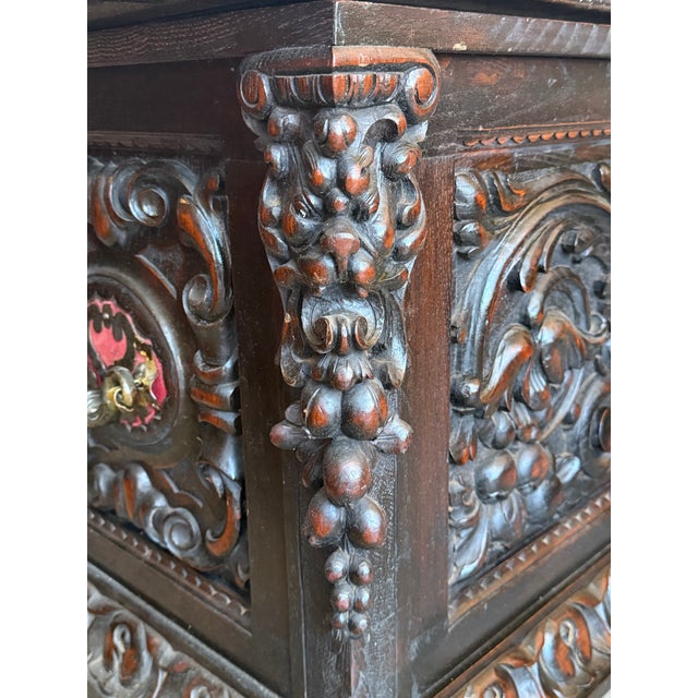 19th Spanish Baroque Carved Large Hall Bench With Storage For Sale - Image 15 of 15