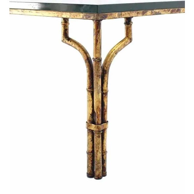 Mid 20th Century Vintage Mid Century Gilt Metal Faux Bamboo Thick Glass Top Square Coffee Table For Sale - Image 5 of 7