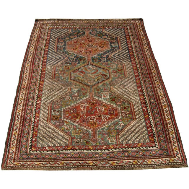 19th Century Antique Ghashghai Geometric Design Rug 6' X 4' For Sale - Image 5 of 5