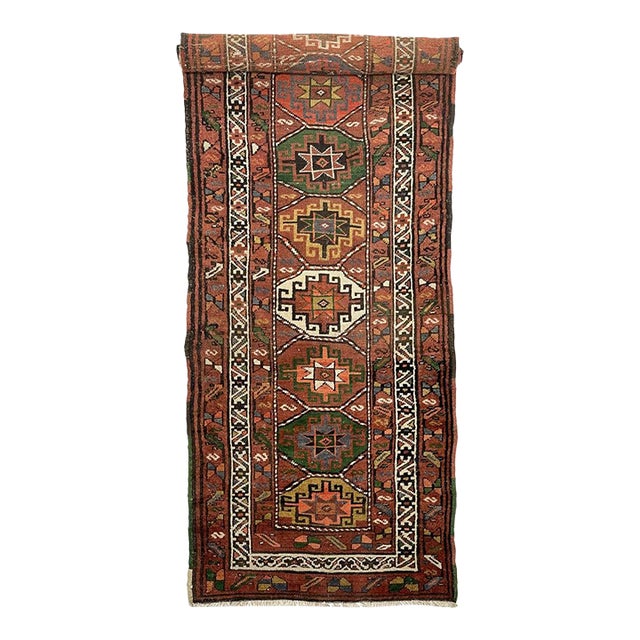 PLUSH Vintage Runner Earthy Clay, Terracotta with Incredible Grassy Greens Persimmon Rug 3.4 x 12.7 For Sale