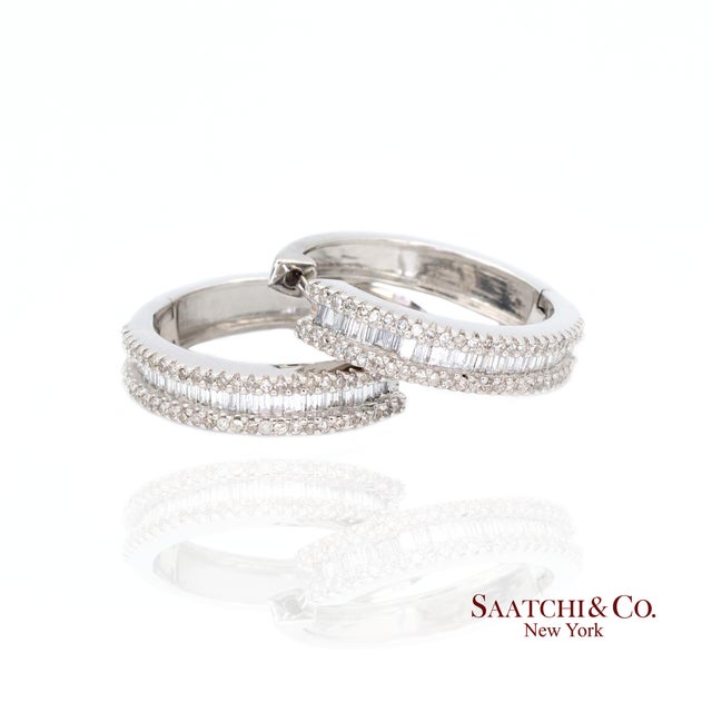 White 14k(585) White Gold Natural Diamond Hoop Earring - Set of 2 For Sale - Image 8 of 9