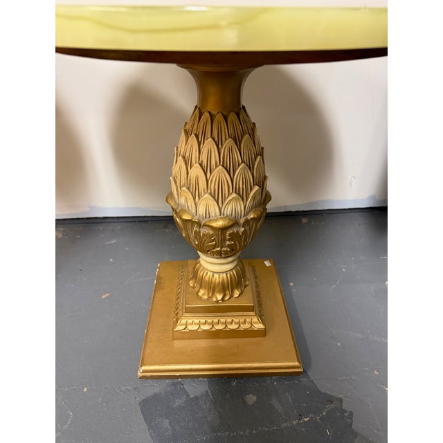 Green 1970s Pair of Vintage Onyx Top Gilt Artichoke Pedestal Side Tables Mid Century For Sale - Image 8 of 11
