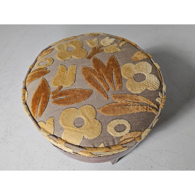 Wood Set of Art Deco Walnut and Floral-Printed Fabric Stools, Italy, 1930s For Sale - Image 7 of 12