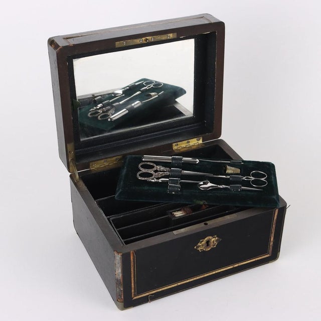 19th Century Sewing Box in Ebony Veneer For Sale - Image 3 of 15