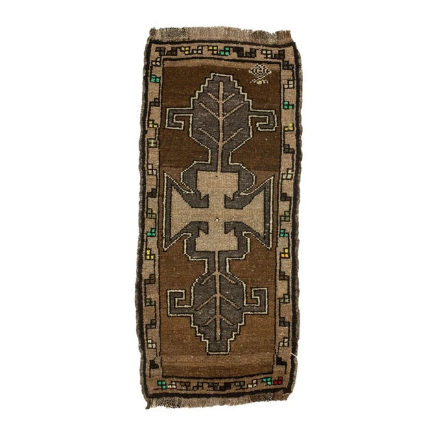 Brown & Gray Vintage Mini Rug For Sale - Image 4 of 4