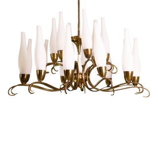 Stilnovo Brass 18 Light Chandelier, 1950s For Sale