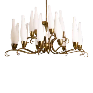 Stilnovo Brass 18 Light Chandelier, 1950s