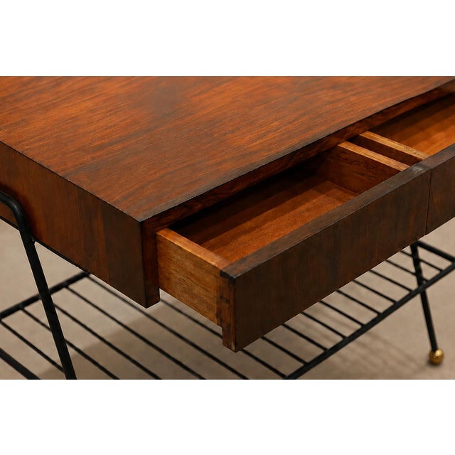 Carlo Hauner Attributed to Carlo Hauner Rosewood, Glass and Steel Side Table, Brazilian Modern, 1950s For Sale - Image 4 of 18