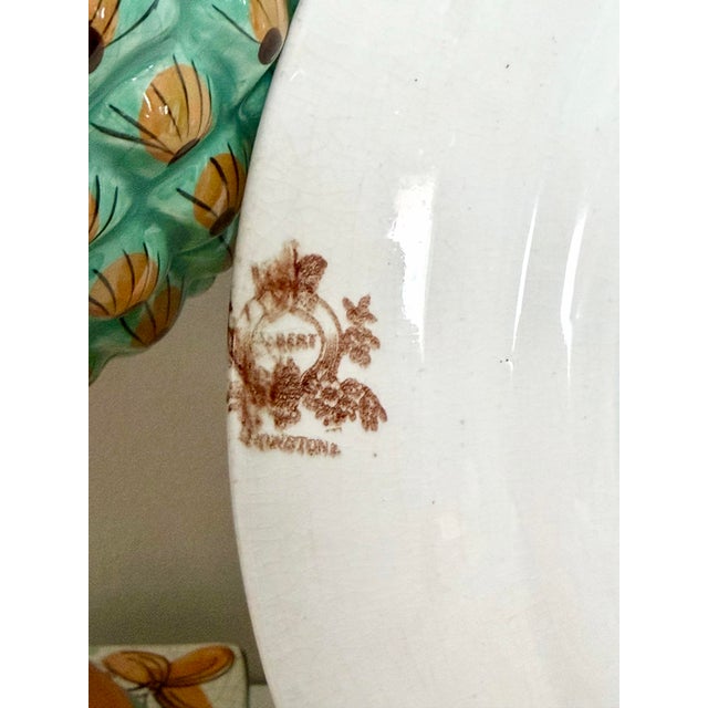 Antique Aethetic Movement Flora and Fauna Hand-Colored Ironstone Transferware Plate For Sale - Image 4 of 7