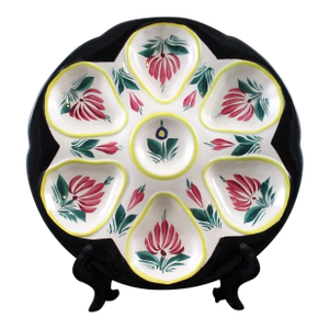 Vintage Quimper 6 Well French Ceramic Oyster Plate