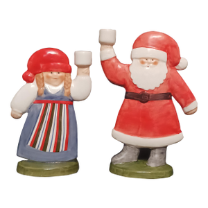 Vintage 1987 Lisa Larson for Goebel Santa & Mrs. Claus Porcelain Candleholder Pair