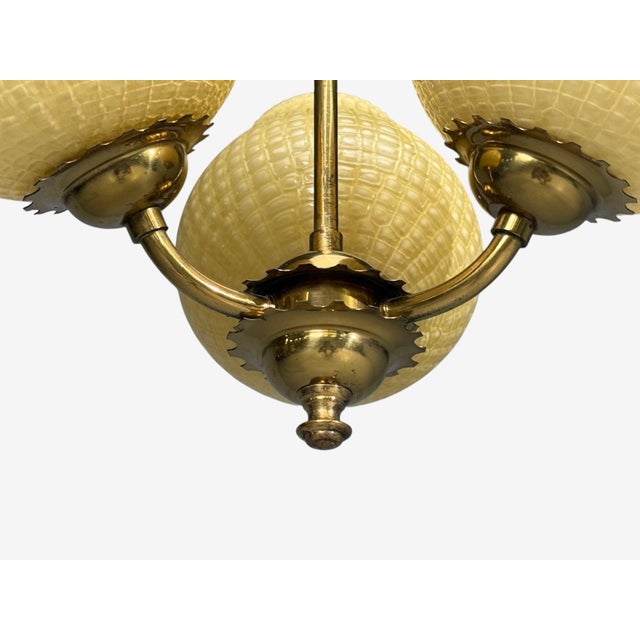 1940s Swedish Modern, Pendant Light, Brass, Textured Glass For Sale - Image 10 of 12