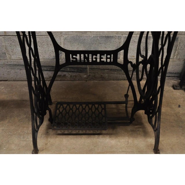 Early 20th Century Cast Iron Singer Treadle Sewing Machine Base Console Table Oval Marble Top For Sale - Image 12 of 12
