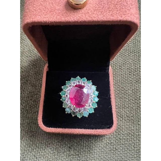 Bochic "Orient" Vintage Emerald, Ruby & Diamond Ring Set In 18K Gold & Silver For Sale - Image 18 of 18
