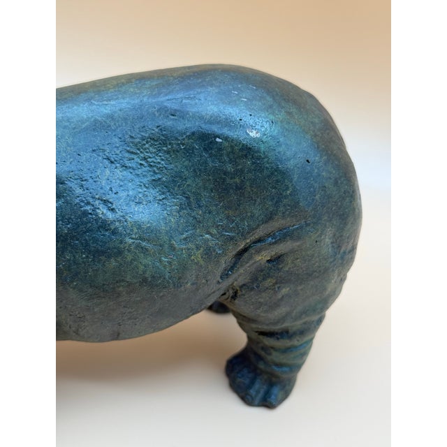 Late 20th Century Solid Cast Iron Hippopotamus Sculpture With Green Patinated For Sale - Image 4 of 11