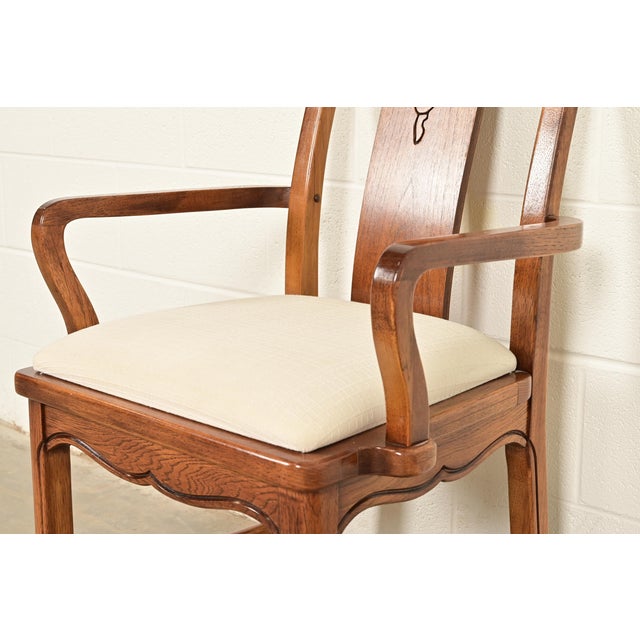 Brown Thomasville Mid-Century Hollywood Regency Chinoiserie Carved Walnut Armchairs, Pair For Sale - Image 8 of 15