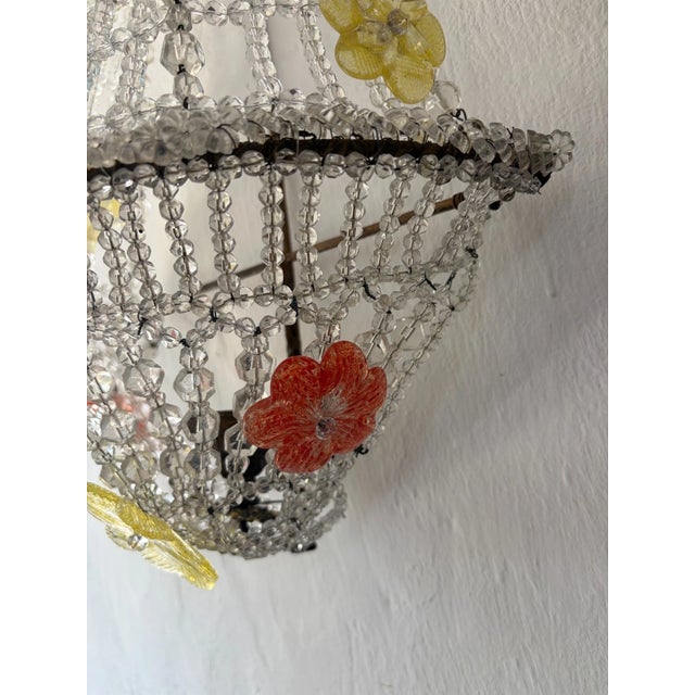 Huge Beaded Colorful Murano Flowers Sconces, Circa 1940 Italian One of a Kind - a Pair For Sale - Image 11 of 14