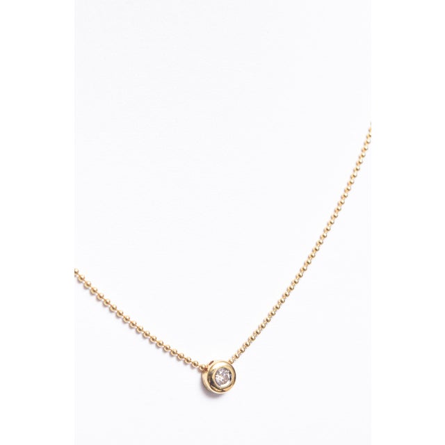Traditional Bezel Set Diamond Pendant on 18k Yellow Gold Ball Chain Necklace For Sale - Image 3 of 6