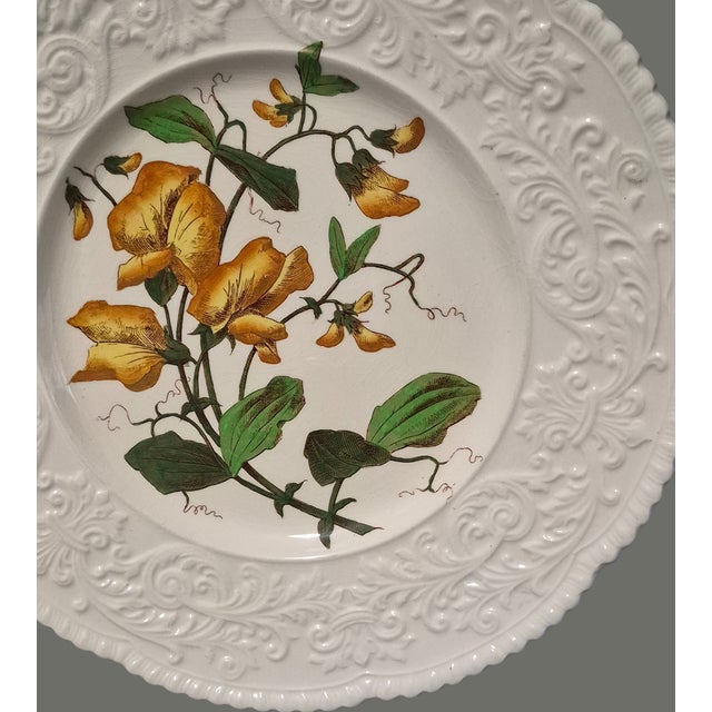 Mid 20th Century Vintage Cauldon England Porcelain Embossed Border Floral Sweet Pea Platter For Sale - Image 5 of 11