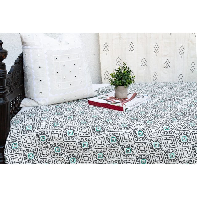 Indian Neon Nights Block Printed Indian Bedcover For Sale - Image 3 of 8