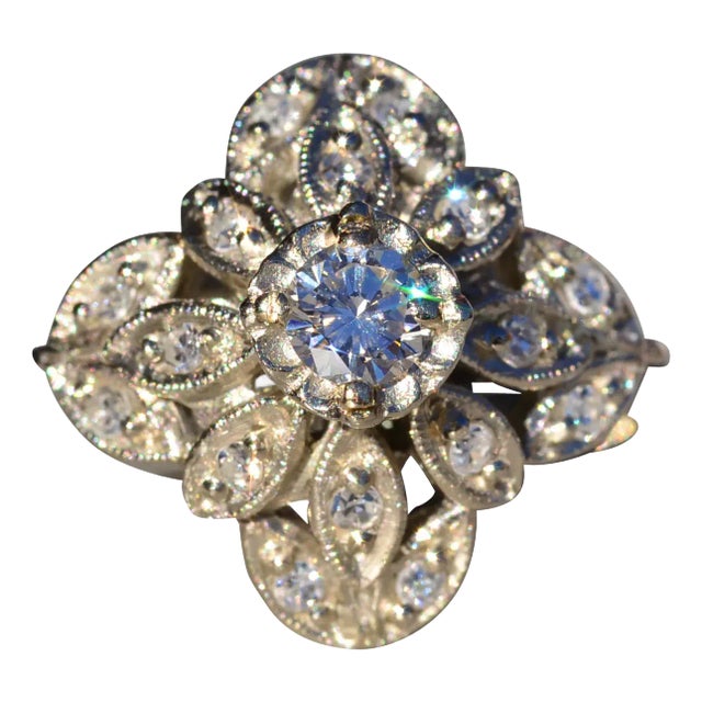 The Crimson Ridge: Ladies Antique 14K White Gold Diamond Princess Ring For Sale