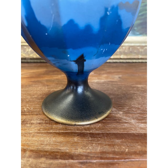 Vintage English Hand-Painted Pedestal Vase With Scenic Silhouette, Marked Made in England For Sale - Image 4 of 10
