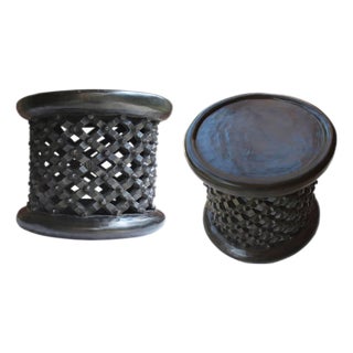 Handcrafted Black Bamileke Style Coffee Tables – Set of 2 For Sale