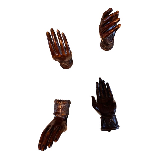 1970s Vintage Oriental Resin Mudra Hand Sculptures - Set of 4 For Sale
