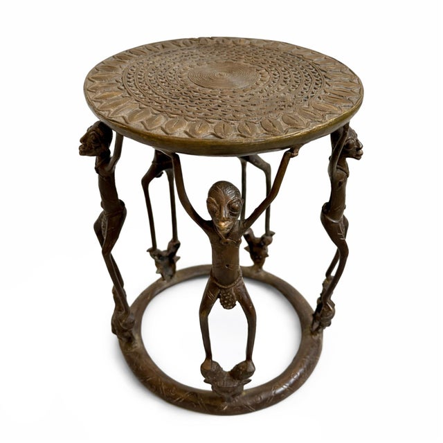 Tribal Vintage Bronze African Tikar Tribal Stool / Side Table For Sale - Image 3 of 7
