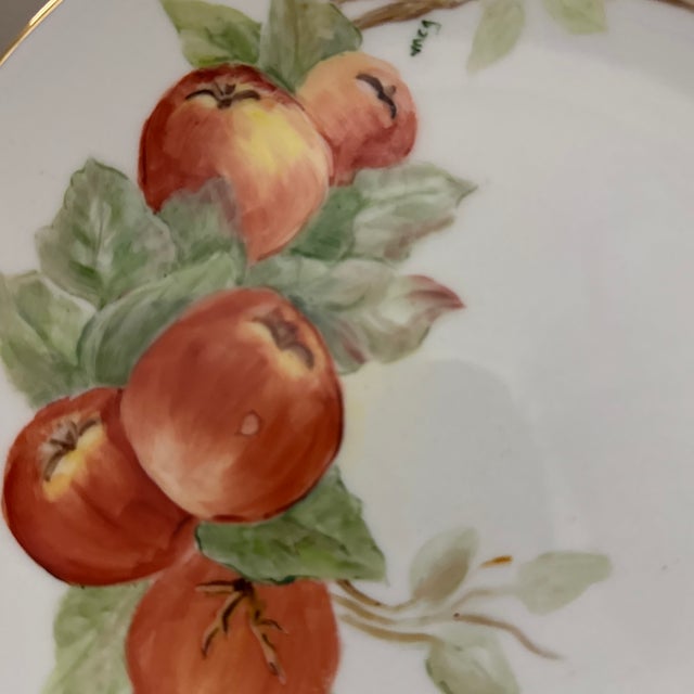 Painted Porcelain Plate Featuring an Apple Motif With a Gold-Trimmed Rim For Sale In New Orleans - Image 6 of 6